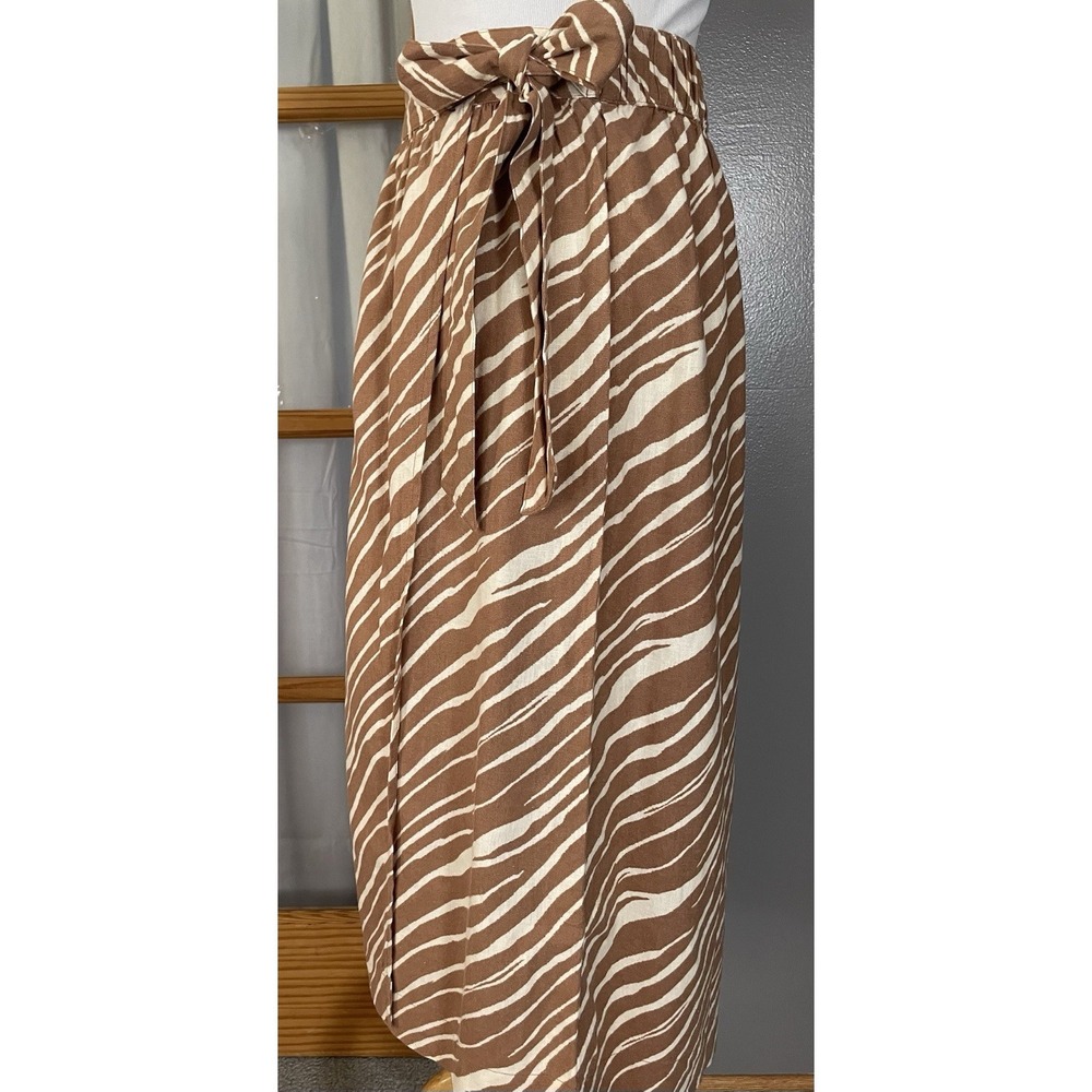 Faux Wrap Zebra Print Midi Skirt Sz S/M Beige Cream Side Tie Party Classic READ - Picture 2 of 11